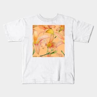 Tiger Lilies on Peach Repeat 5748 Kids T-Shirt